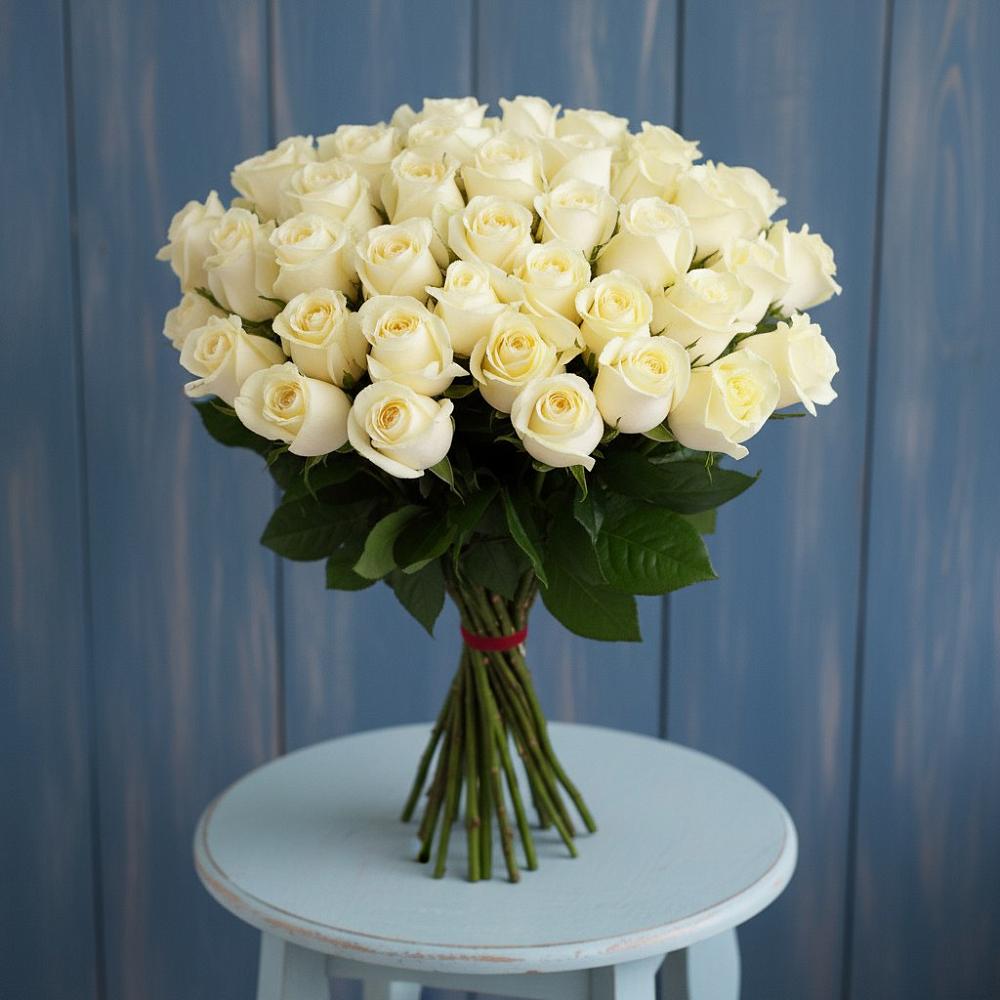 Букет 51 Белая роза Эдлесс Лав в Починке