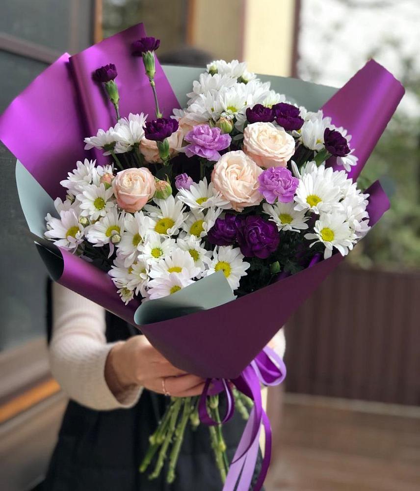 Букет цветов из: Хризантемы, Гвоздики и Розы в Починке