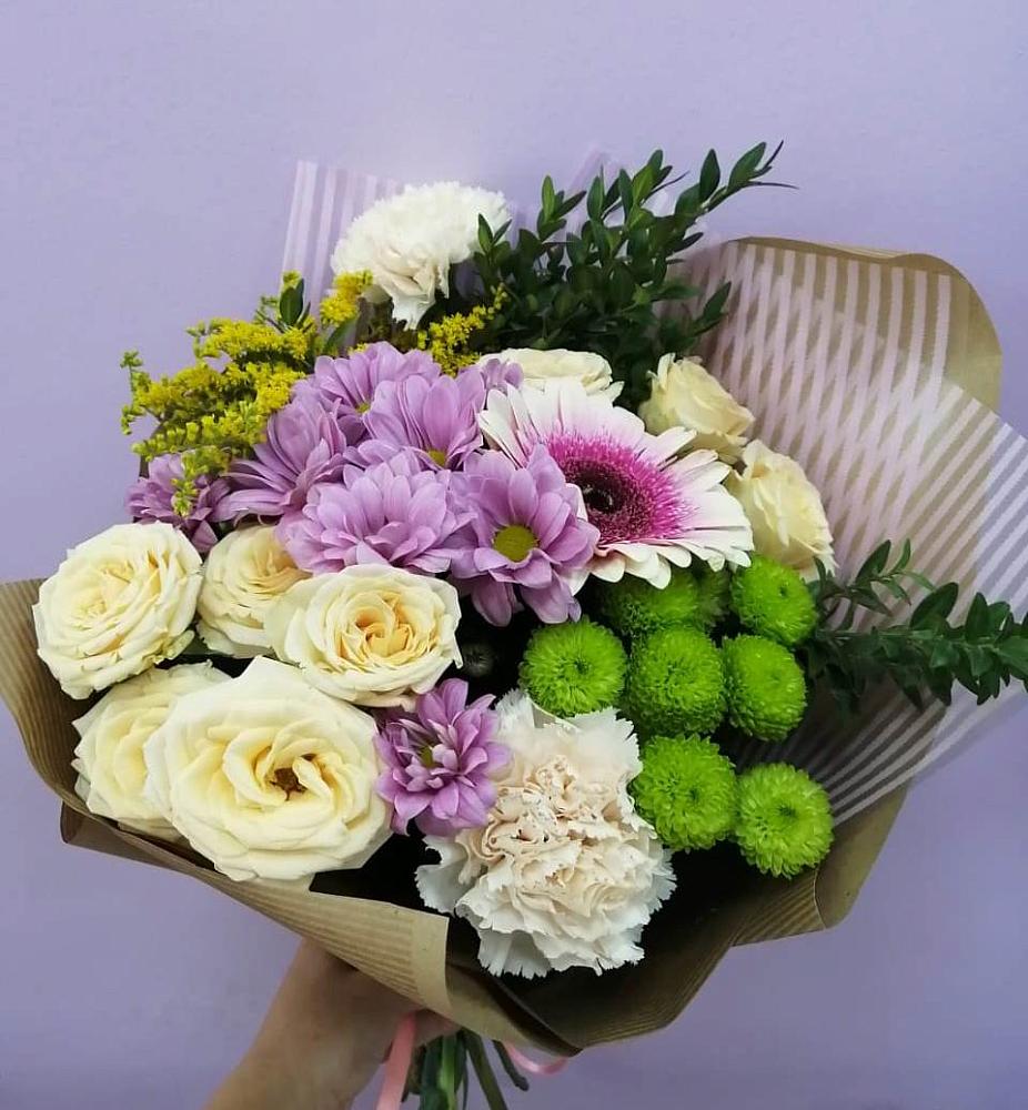 Букет цветов из: Хризантемы, Розы, Гвоздики и Герберы в Починке