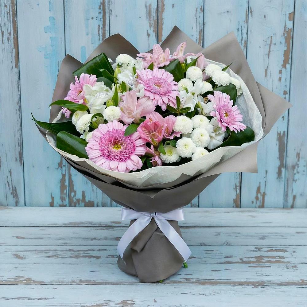 Букет цветов из: Герберы, Альстромерии и Хризантемы в Починке