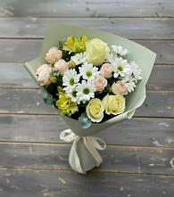 Букет цветов из:  Альстромерии, Розы и Хризантемы в Починке