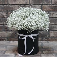 Цветочная композиция из Гипсофила в шляпной коробке в Починке